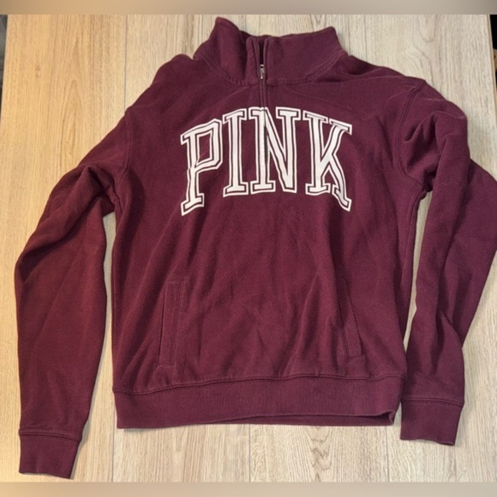 PINK Victoria's Secret maroon red purple quarter zip sweater Sweatshirt